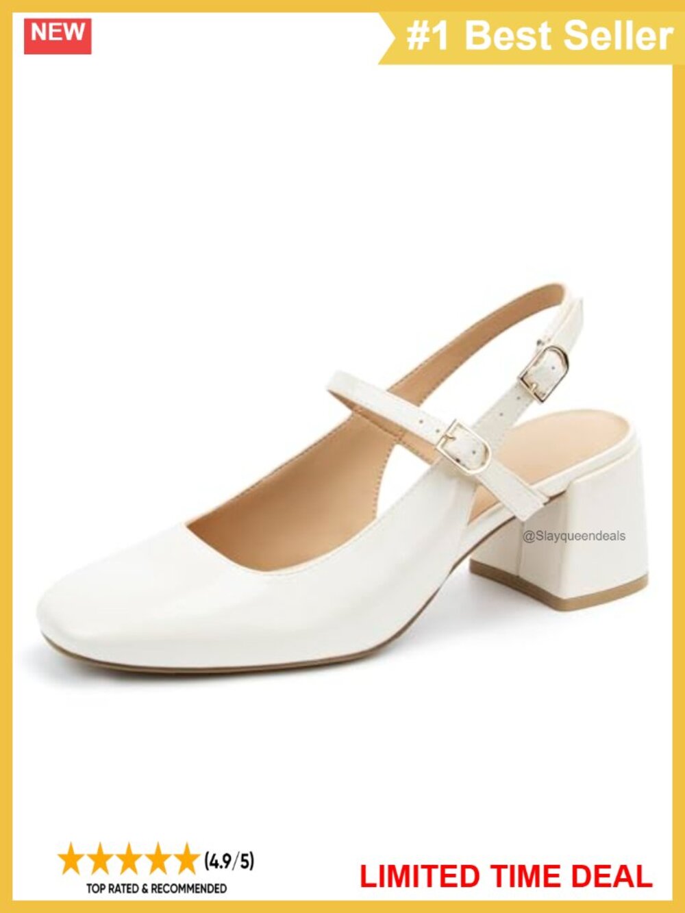 Faux Leather Mary Jane Chunky Low Block Heel Pumps Square Toe Buckle Strap
